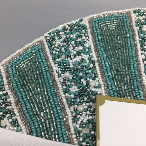 x4 Coastal Collection Beaded Seashell Placemat Set Ocean Beach Turquoise Silver - Picture 5 of 8